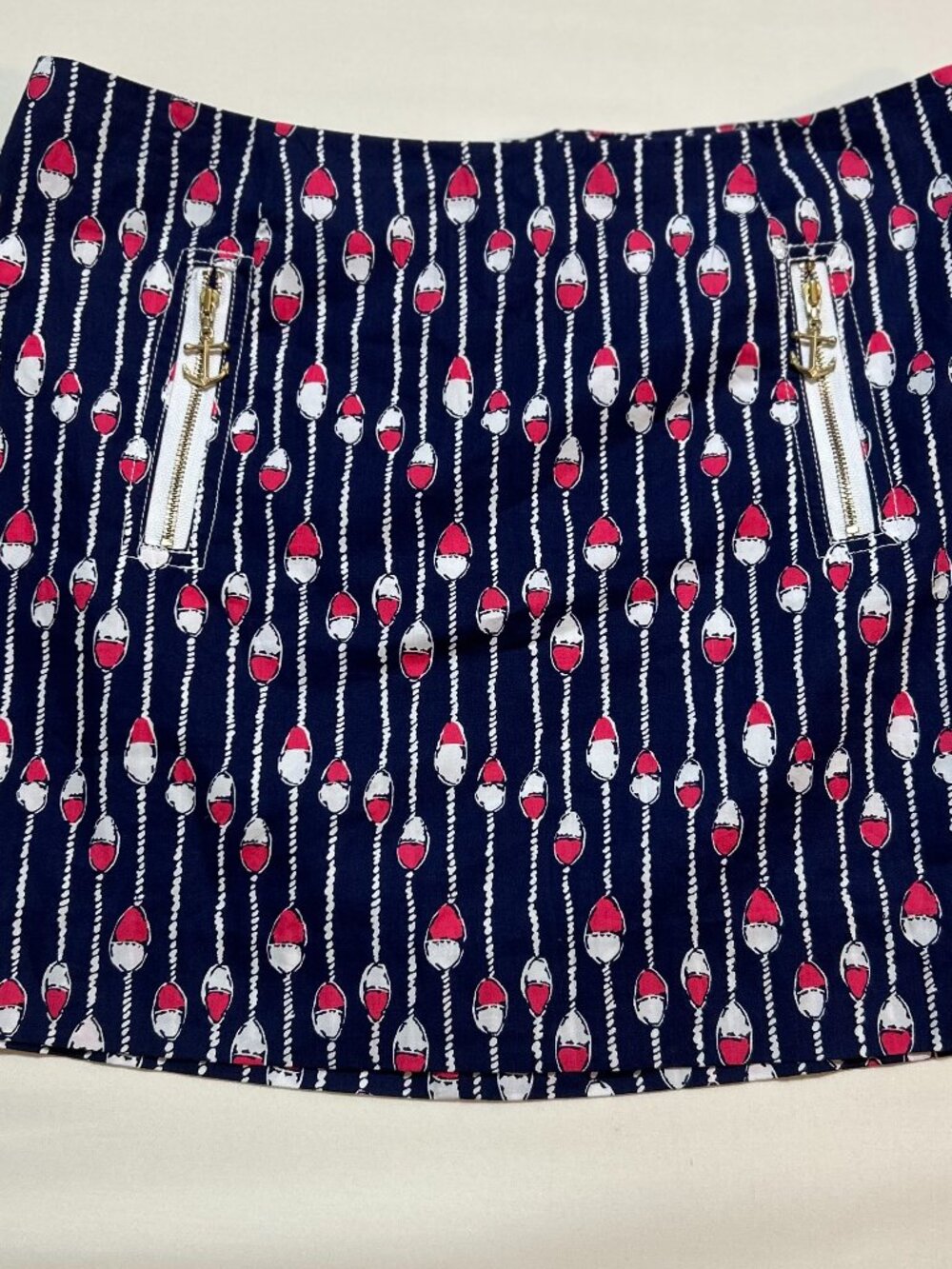 Lilly Pulitzer Tate Skirt (4); Nautical Buoy Print; Gold-Toned Zipper Pockets;